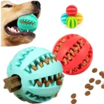 Interactive Rubber Dog Toy Ball Chewing Tooth Cleaning and Treat Feeder